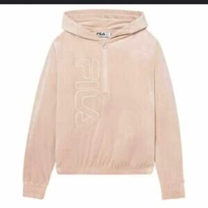 Women's FILA Blush Pink Soft Velour Pullover Half Zip Hoodie Small